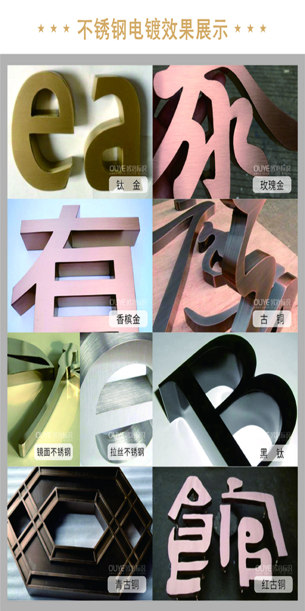 不銹鋼字、古銅字、鈦金字等各類金屬字工藝特點(diǎn)